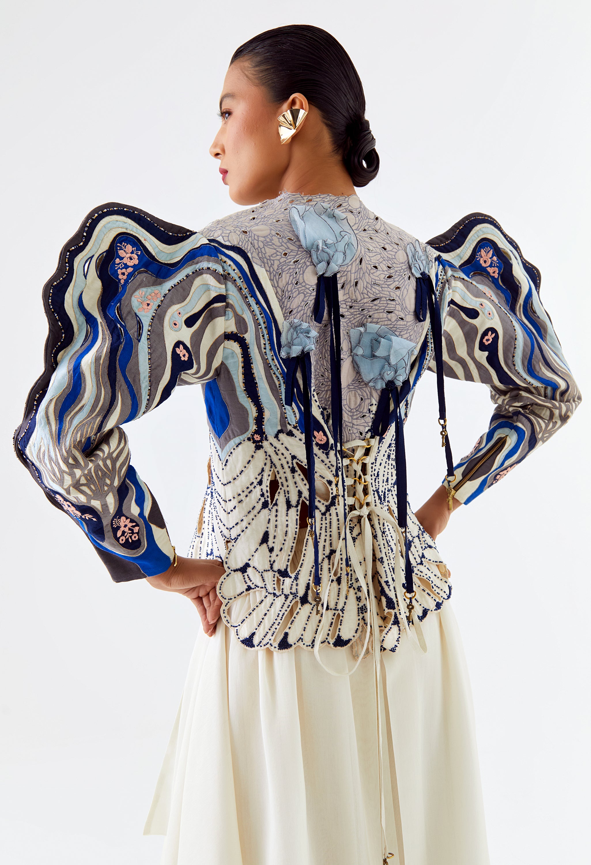 WHITE FOREST CUTWOR JACKET WITH CUTWORK SHORTS