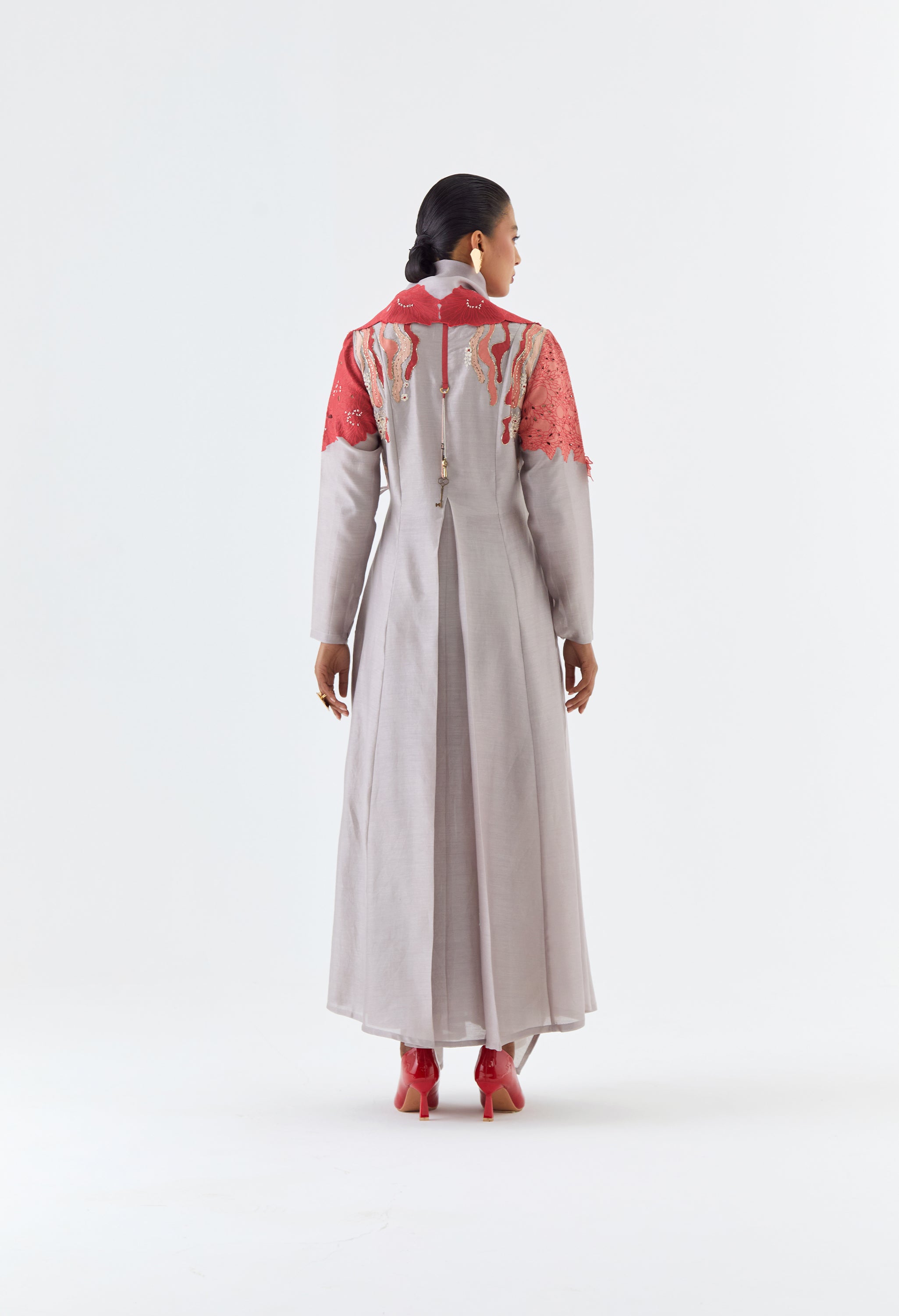 DRAPED COLLAR ANGRAKHA WITH PANTS