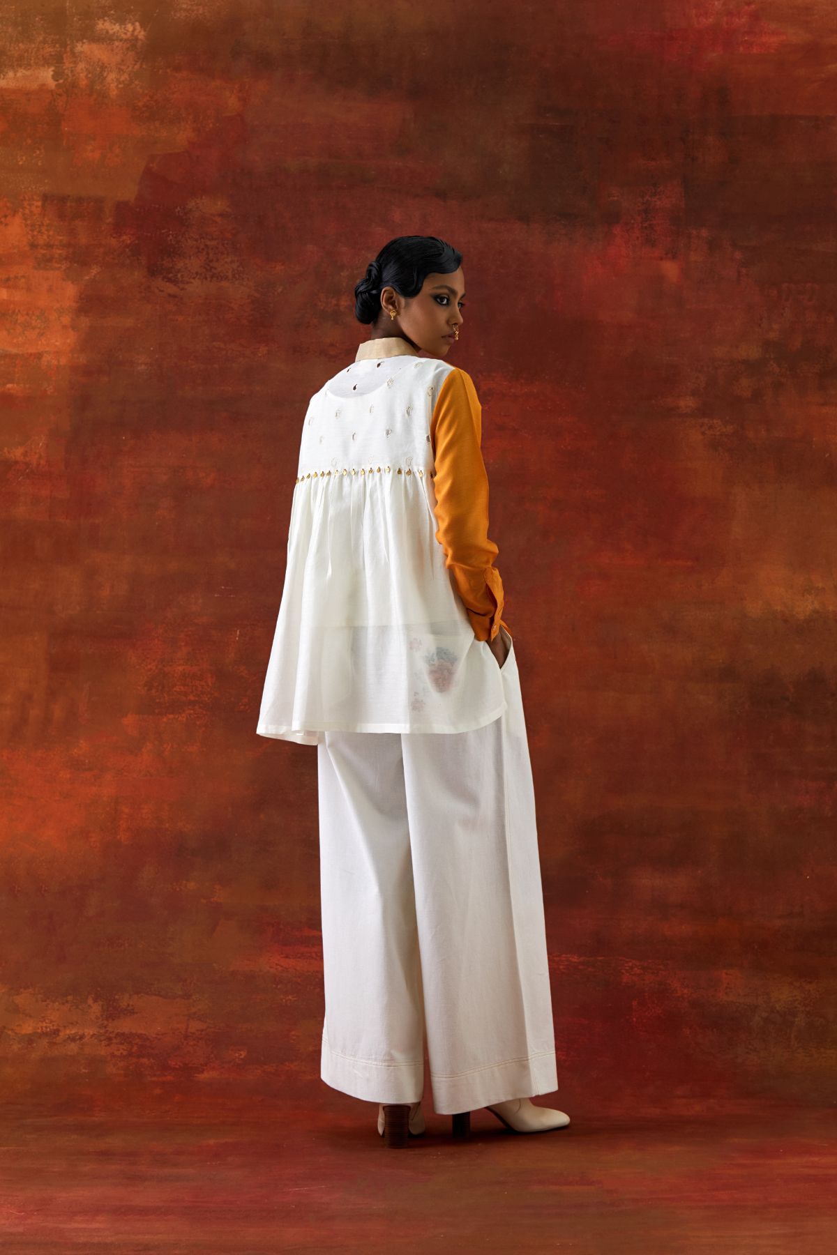EMB TRI COLOR SHIRT WITH FLARED PANTS
