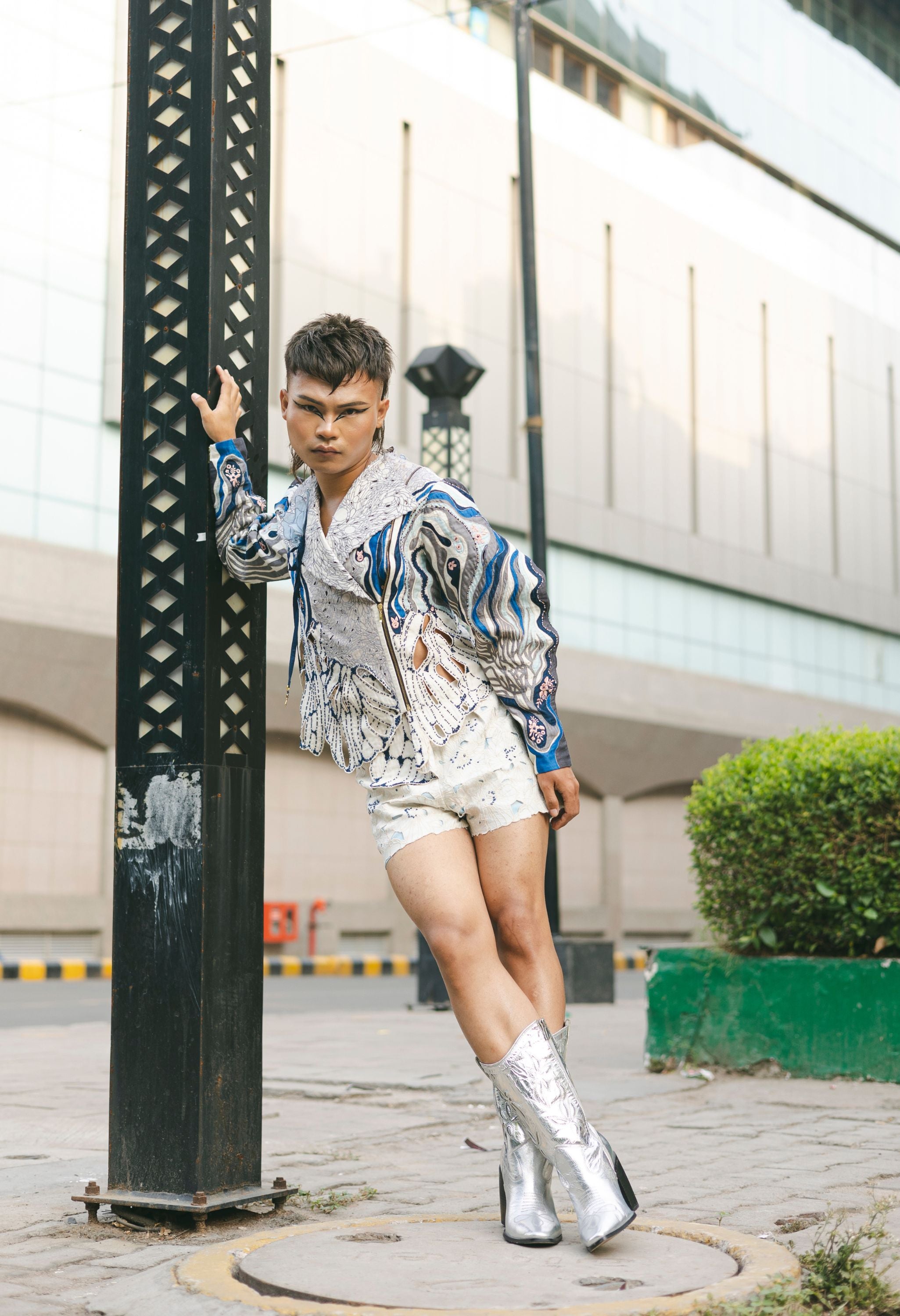 WHITE FOREST CUTWORK JACKET WITH CUTWORK SHORTS
