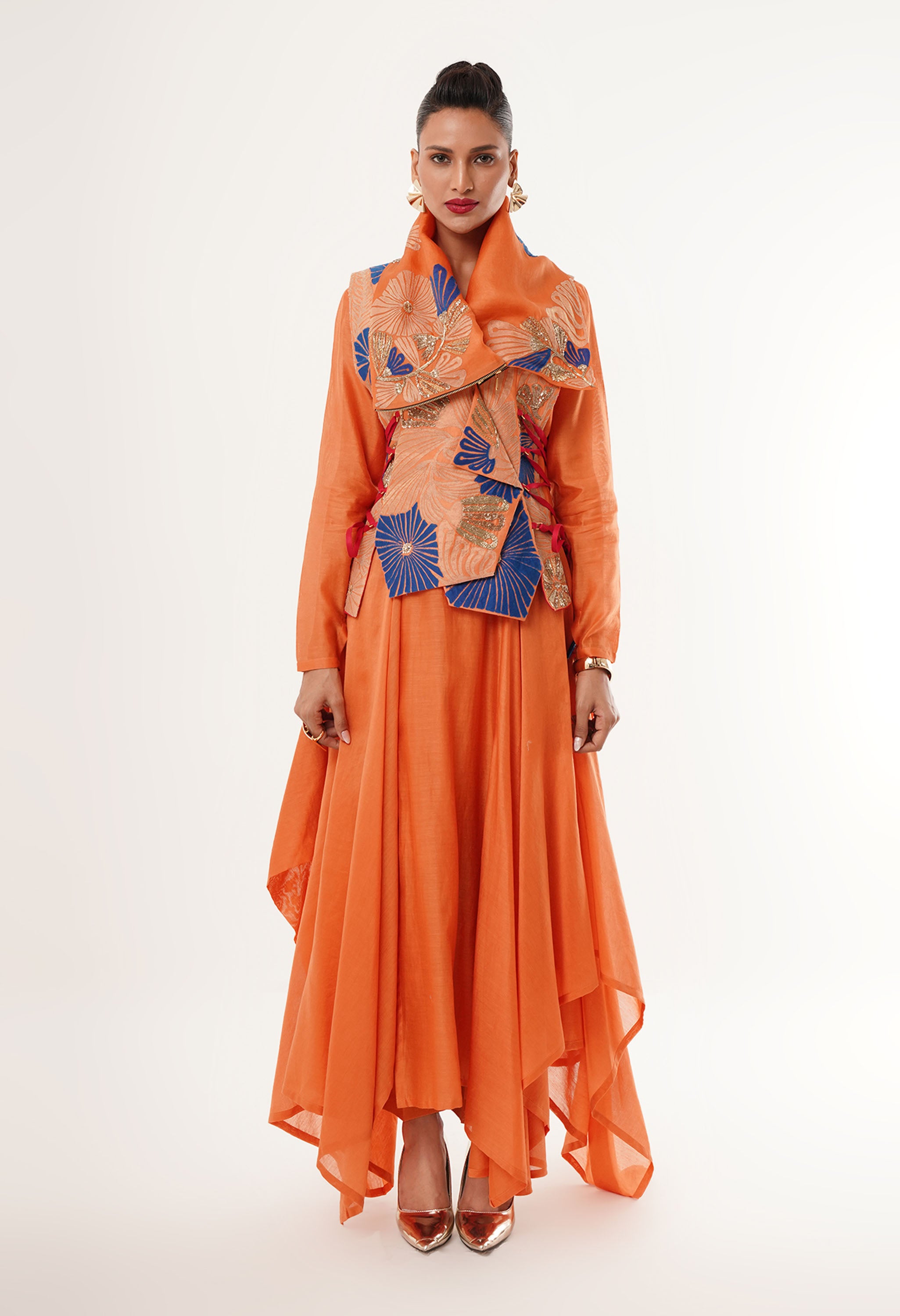 DRAPED COLLAR JACKET WITH KURTA