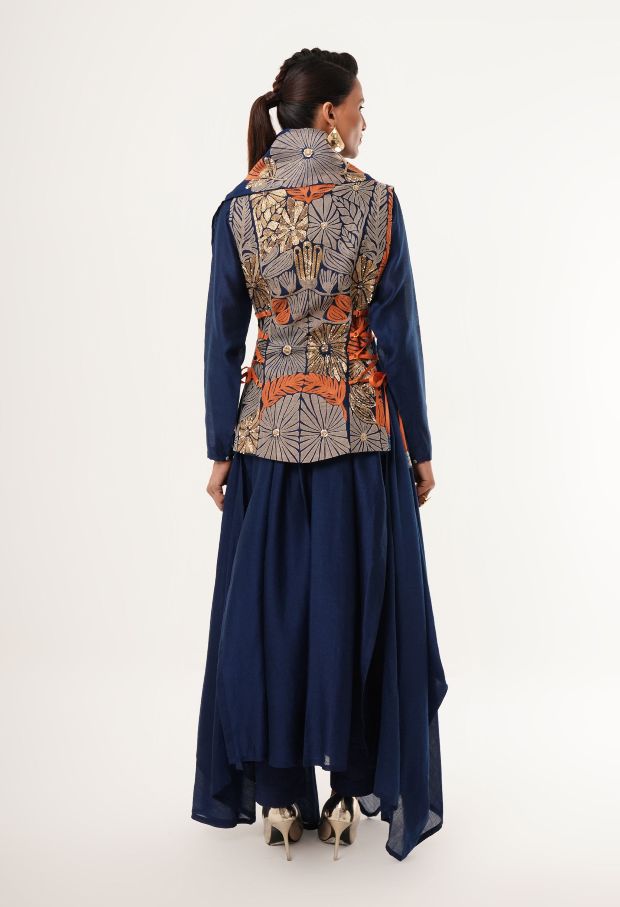 DRAPED COLLAR JACKET WITH KURTA