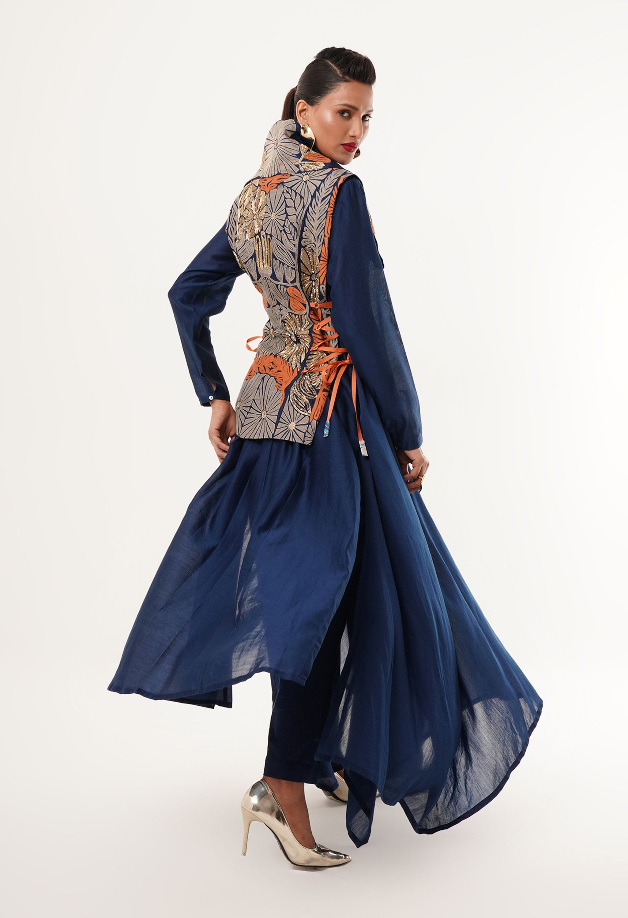 DRAPED COLLAR JACKET WITH KURTA