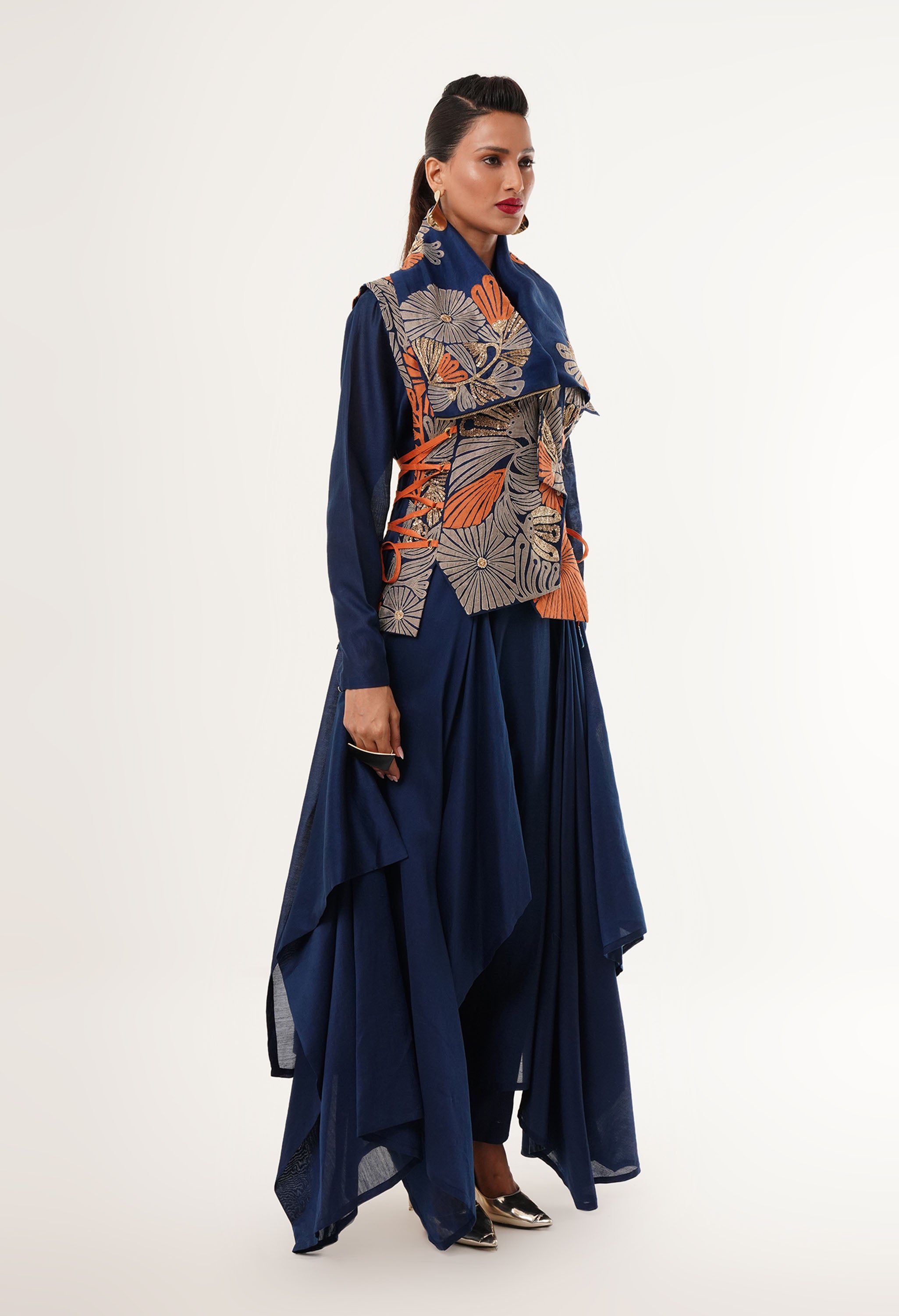 DRAPED COLLAR JACKET WITH KURTA