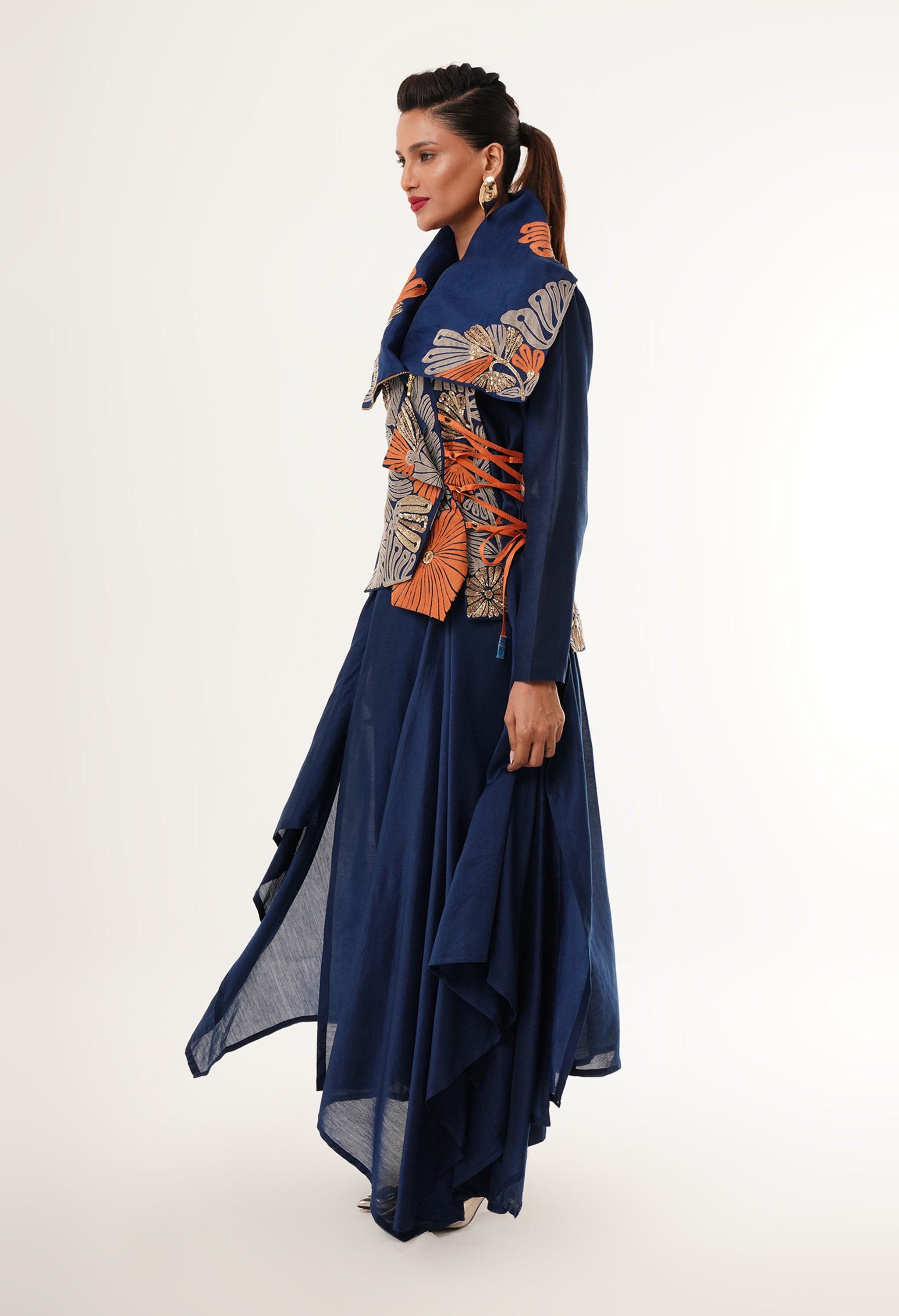 DRAPED COLLAR JACKET WITH KURTA