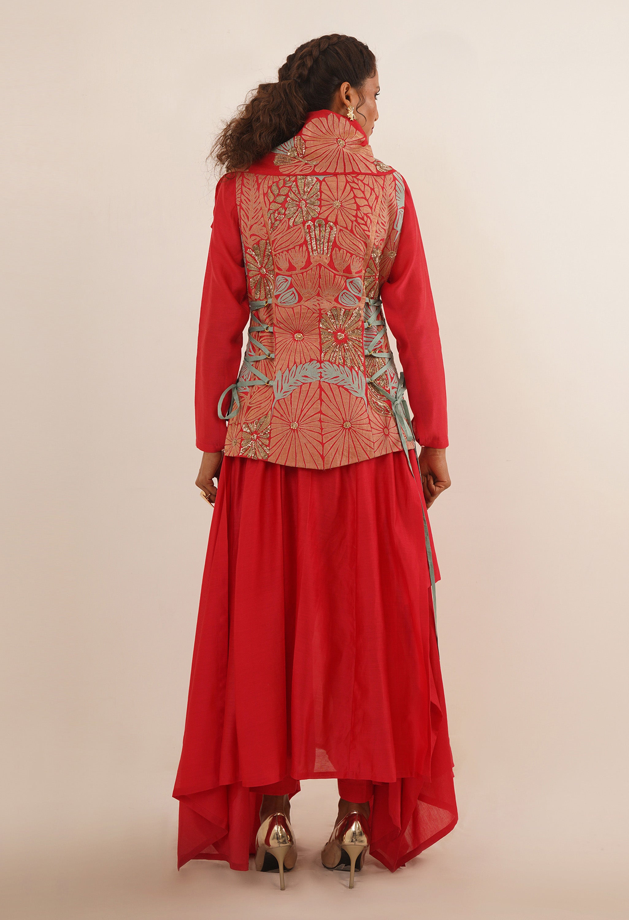 DRAPED COLLAR JACKET WITH KURTA