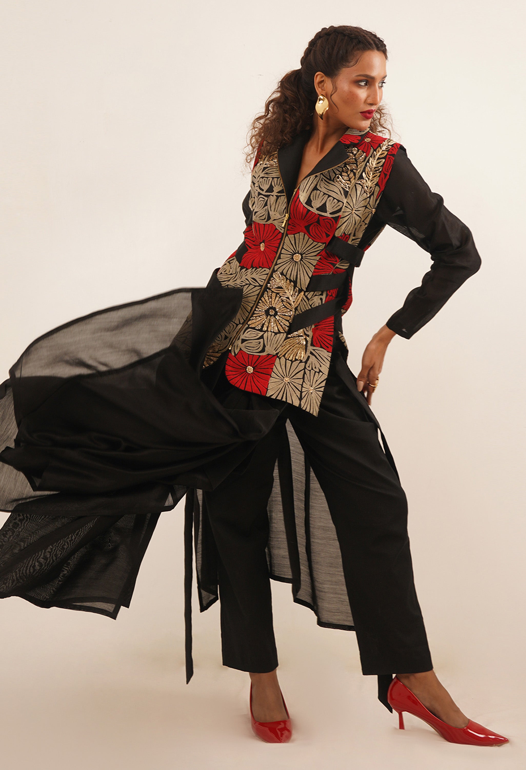 SIDE TIP UP JACKET WITH KURTA