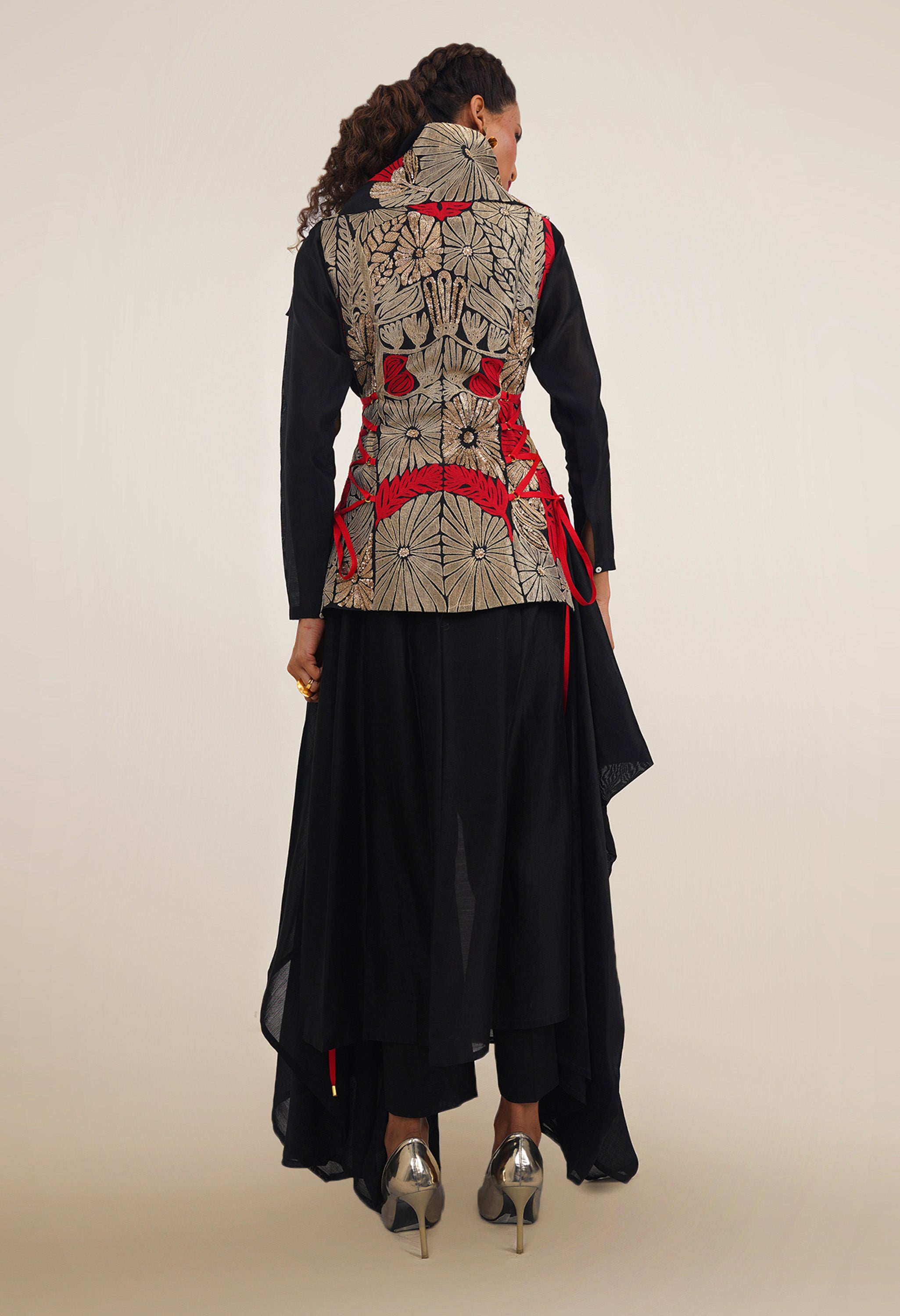 DRAPED COLLAR JACKET WITH KURTA