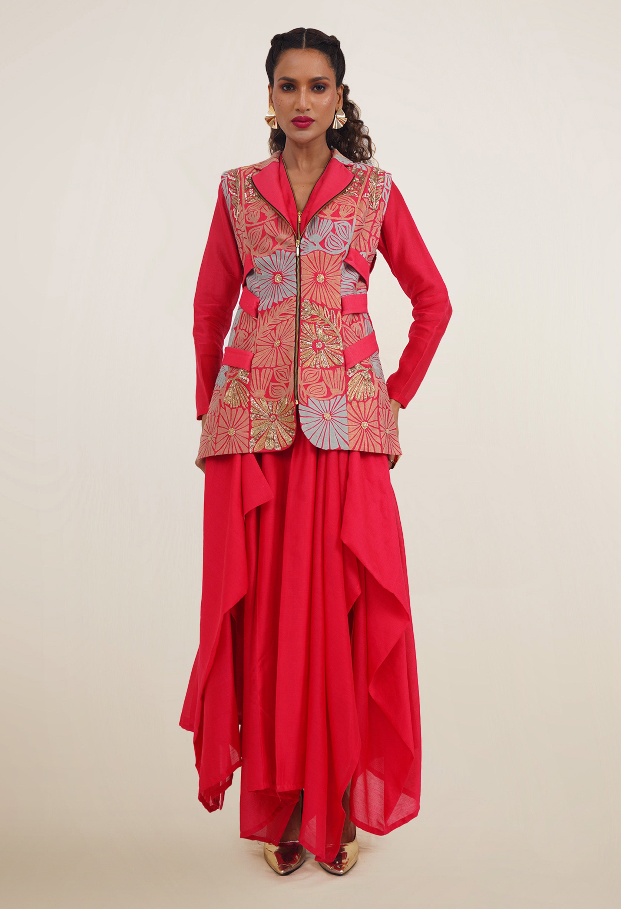 SIDE TIP UP JACKET WITH KURTA