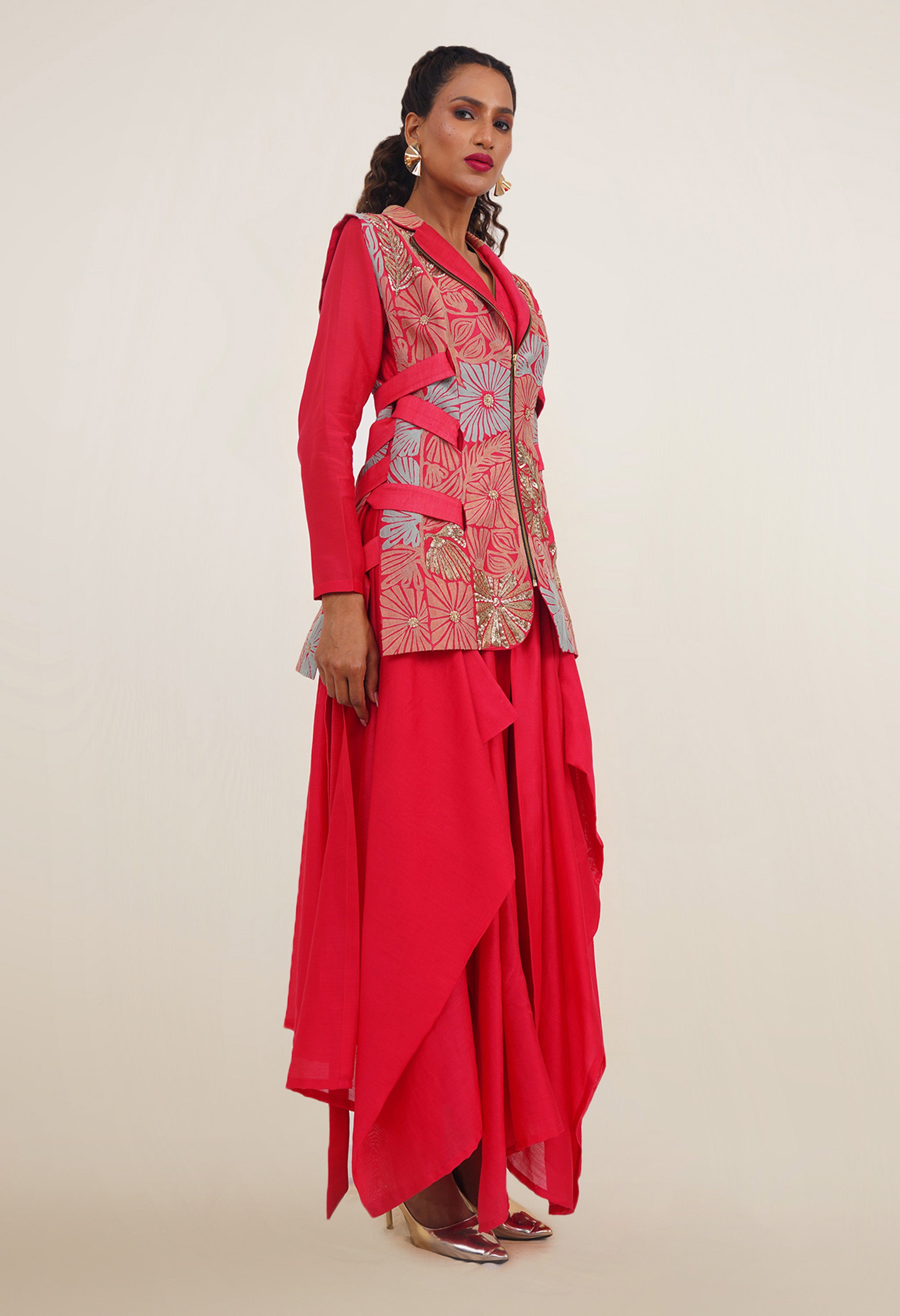 SIDE TIP UP JACKET WITH KURTA