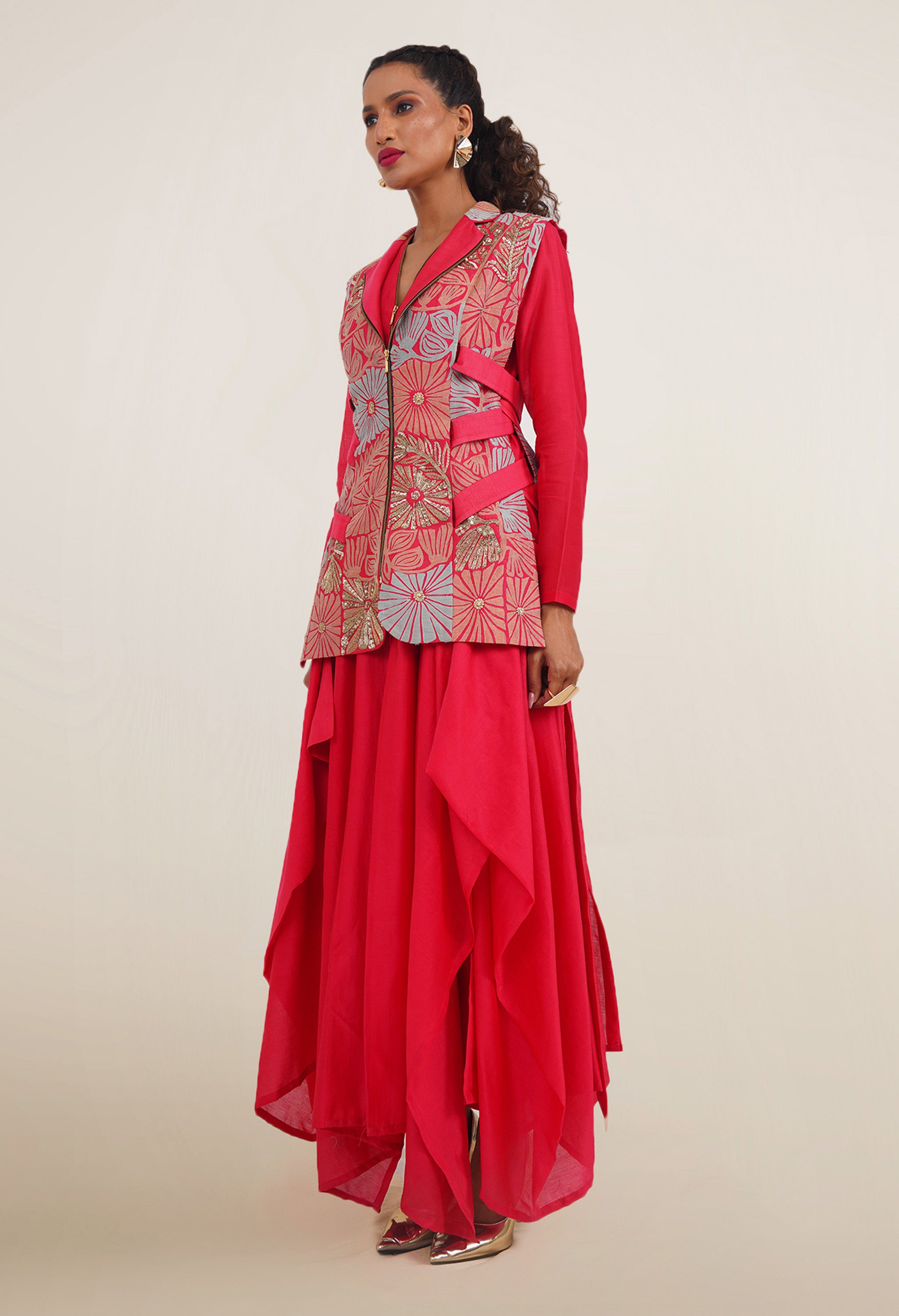 SIDE TIP UP JACKET WITH KURTA