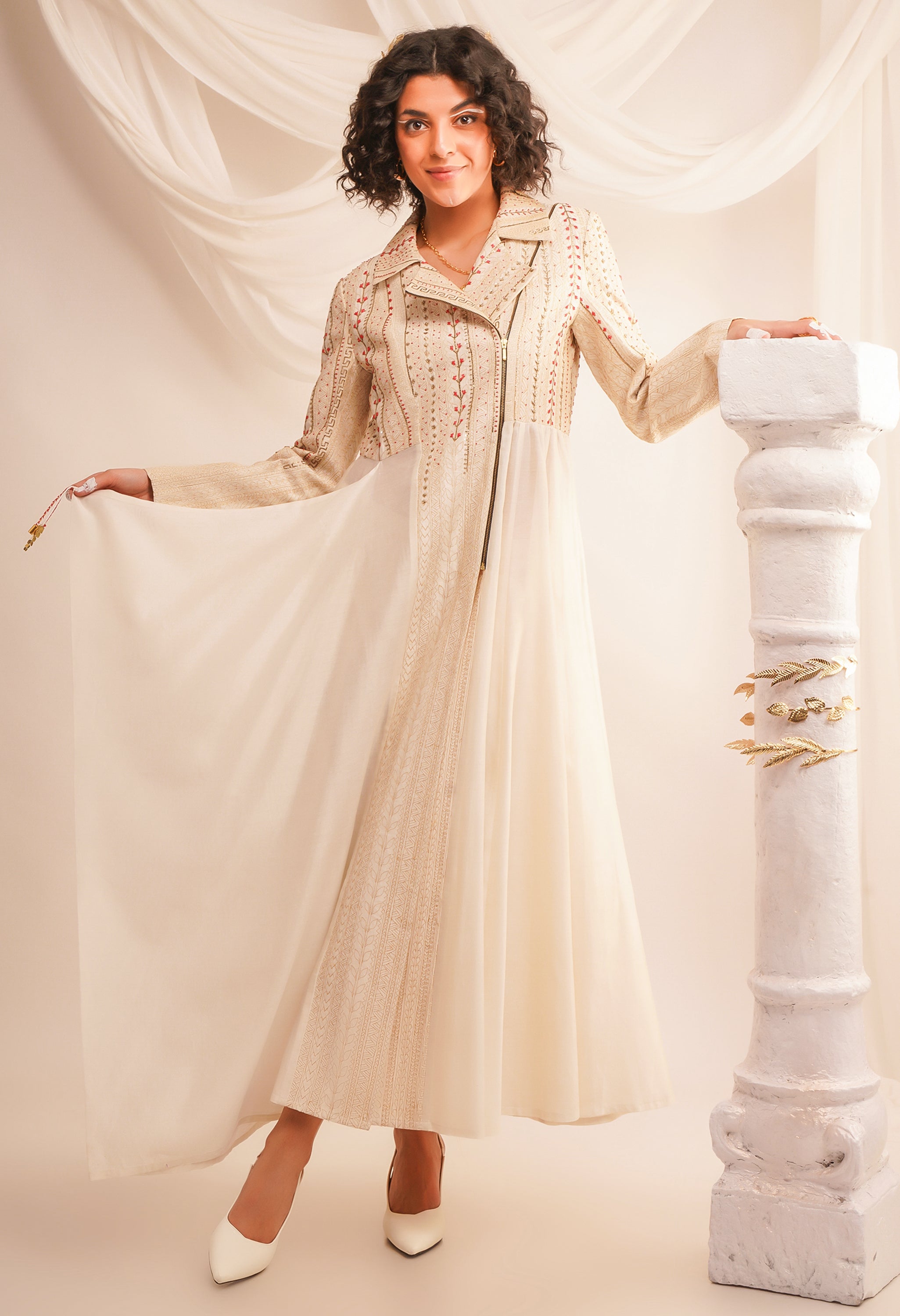 TEXTURED EMBROIDERED BIKER ANARKALI WITH PANTS