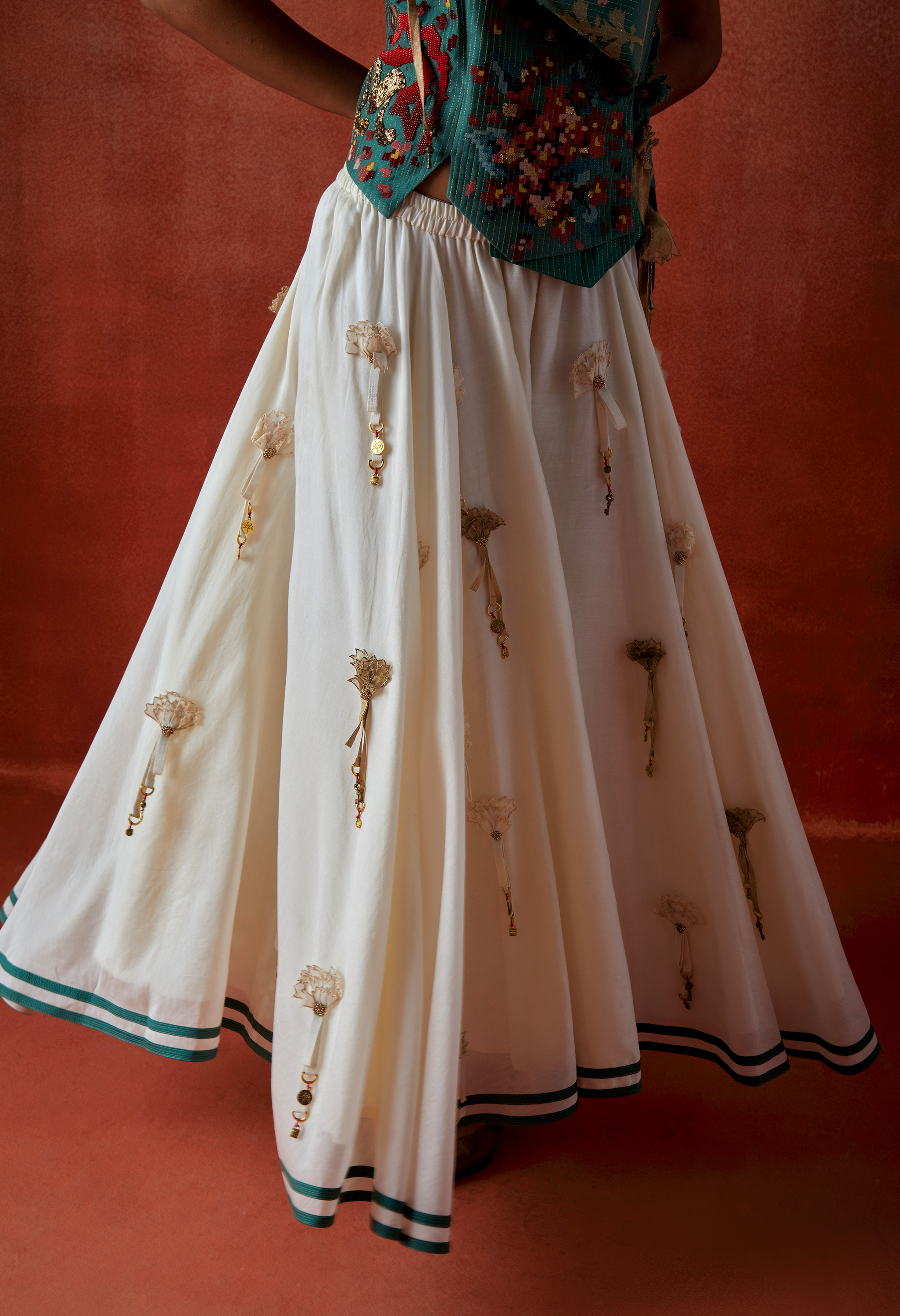 EMB ENGINEERED COWL RACER BACK JACKET + 3D FLOWER SKIRT