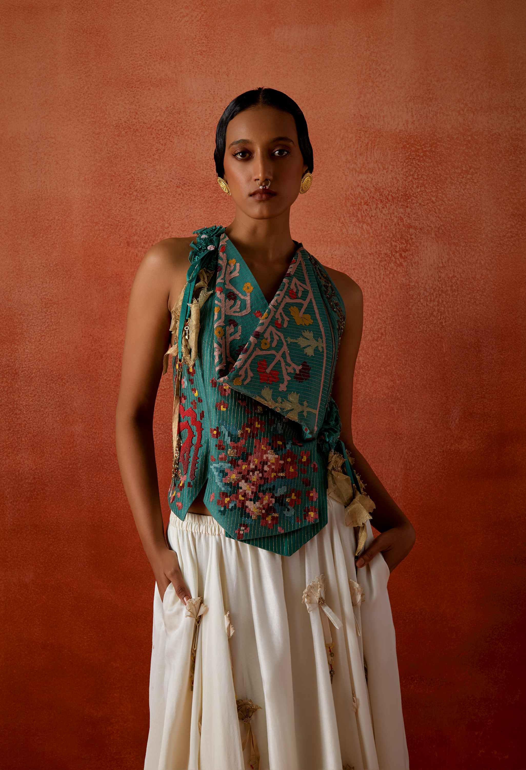 EMB ENGINEERED COWL RACER BACK JACKET + 3D FLOWER SKIRT