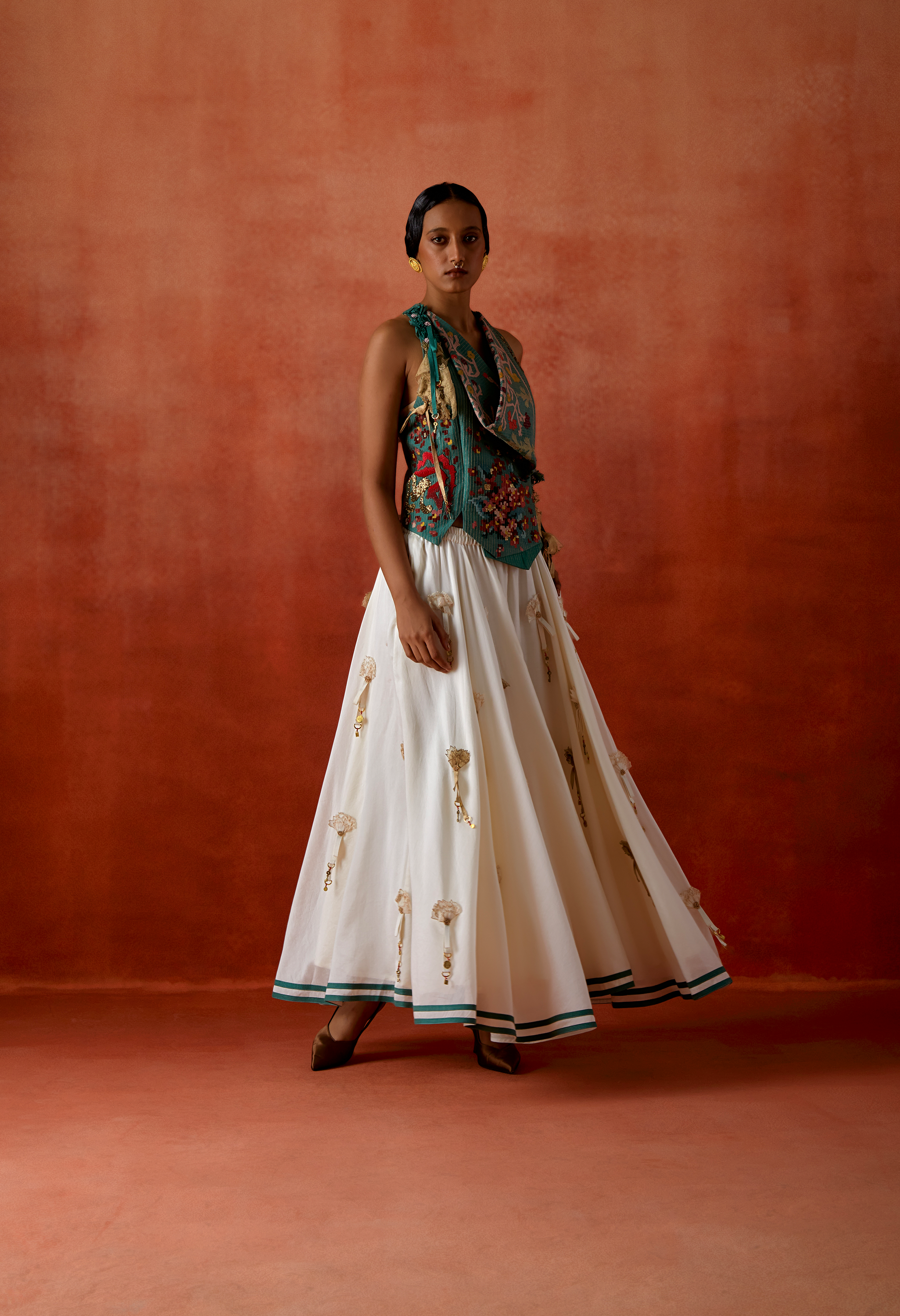 EMB ENGINEERED COWL RACER BACK JACKET + 3D FLOWER SKIRT