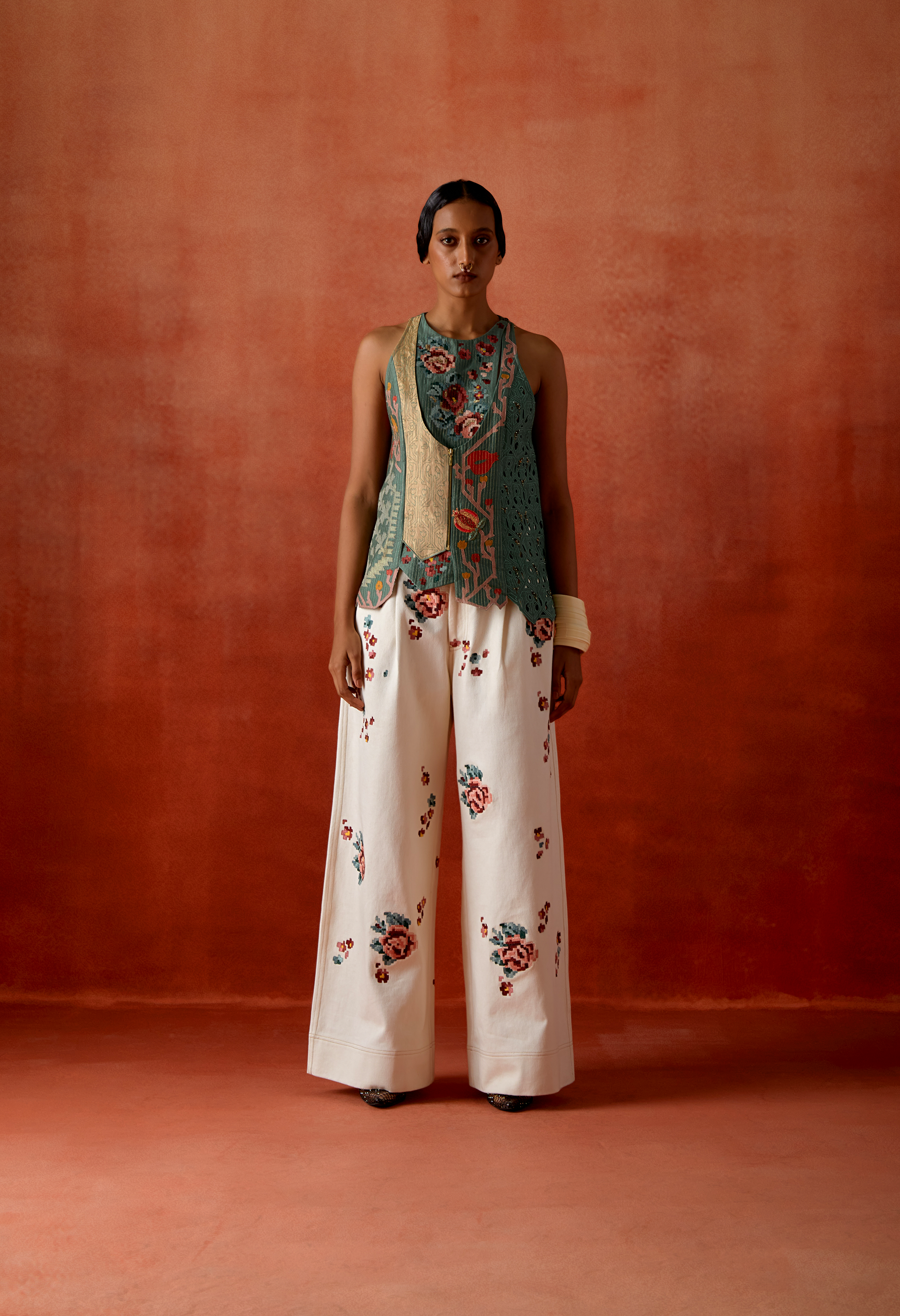 EMB RACERBACK ANGRAKHA STYLE JACKET WITH EMB DENIM PANTS