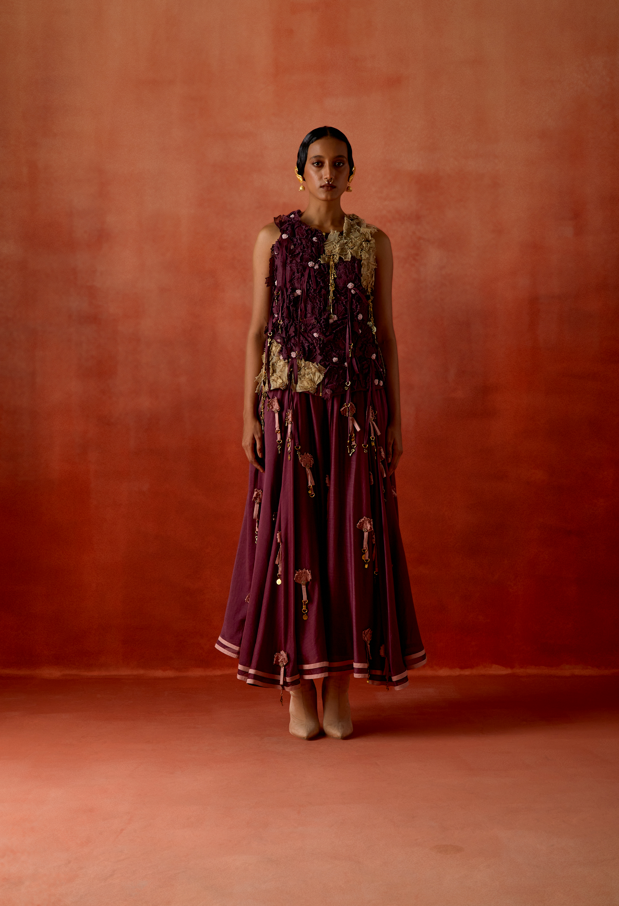 3D FLOWER RACER BACK JACKET WITH EMB FLOWER CIRCULAR SKIRT