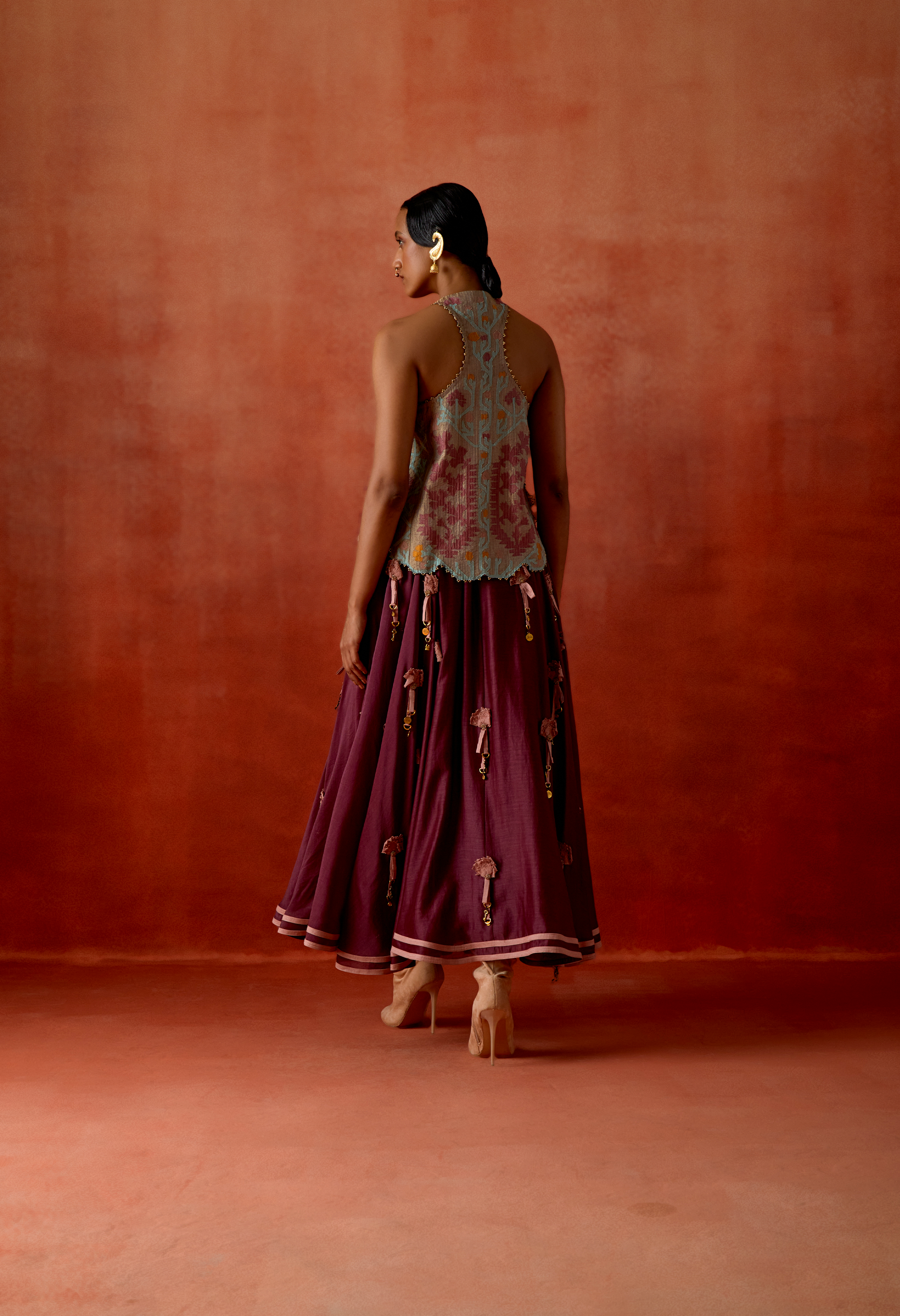 3D FLOWER RACER BACK JACKET WITH EMB FLOWER CIRCULAR SKIRT