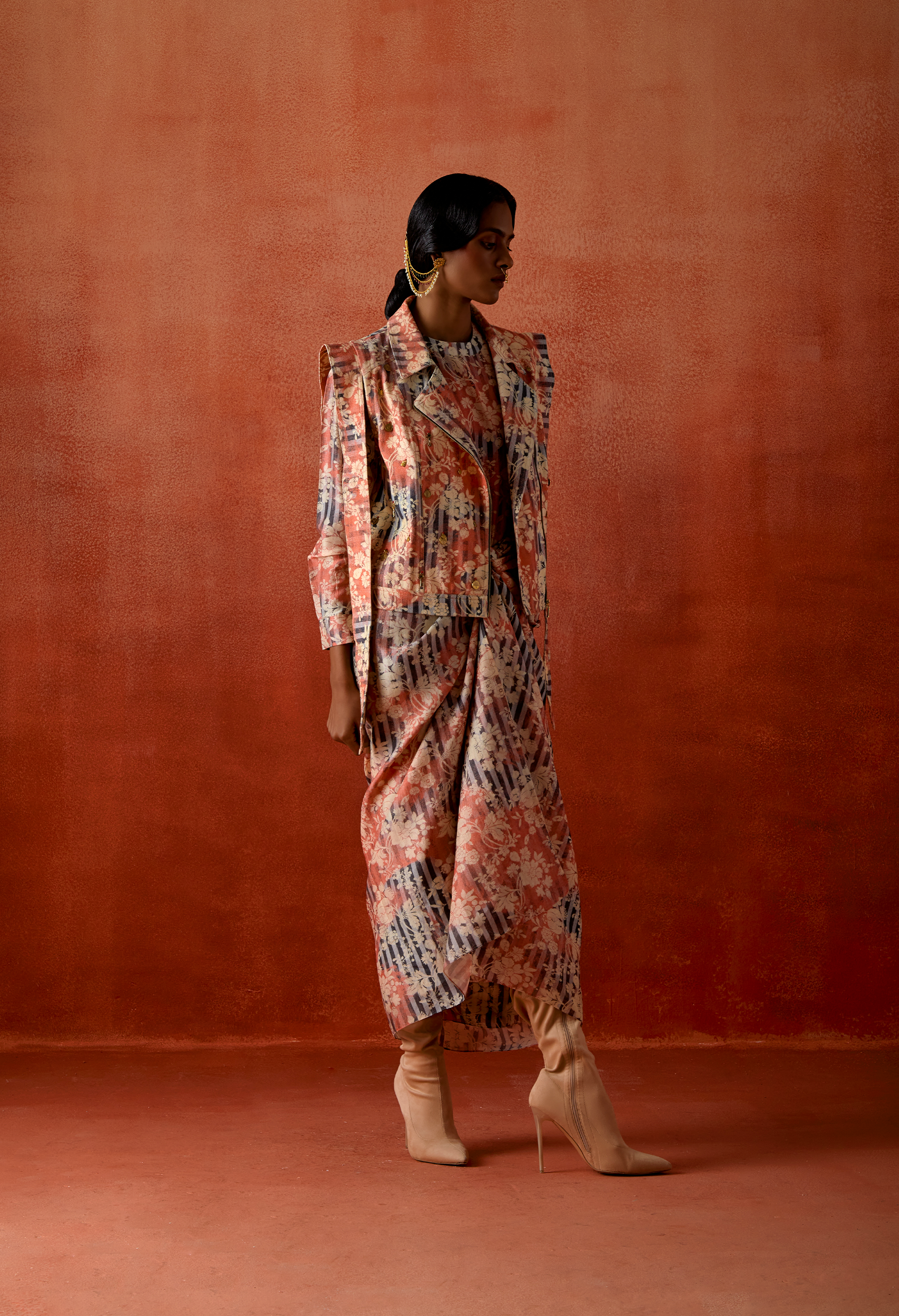 PRINTED BIKER JACKET WITH PULL UP DRESS