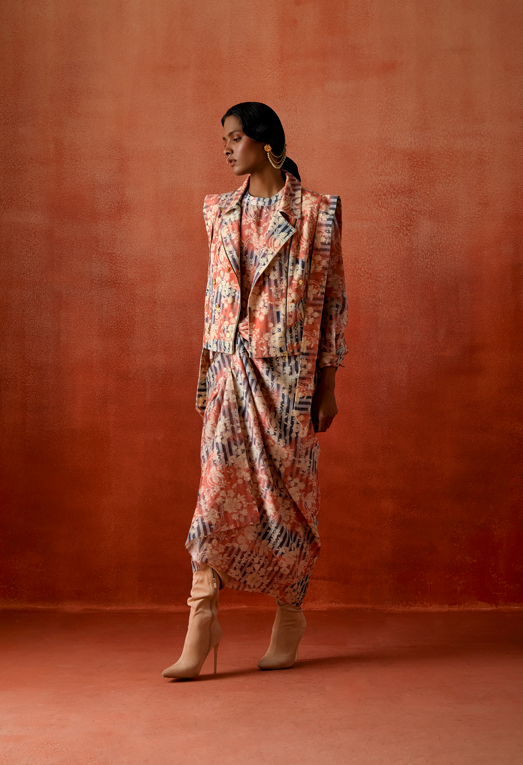 PRINTED BIKER JACKET WITH PULL UP DRESS