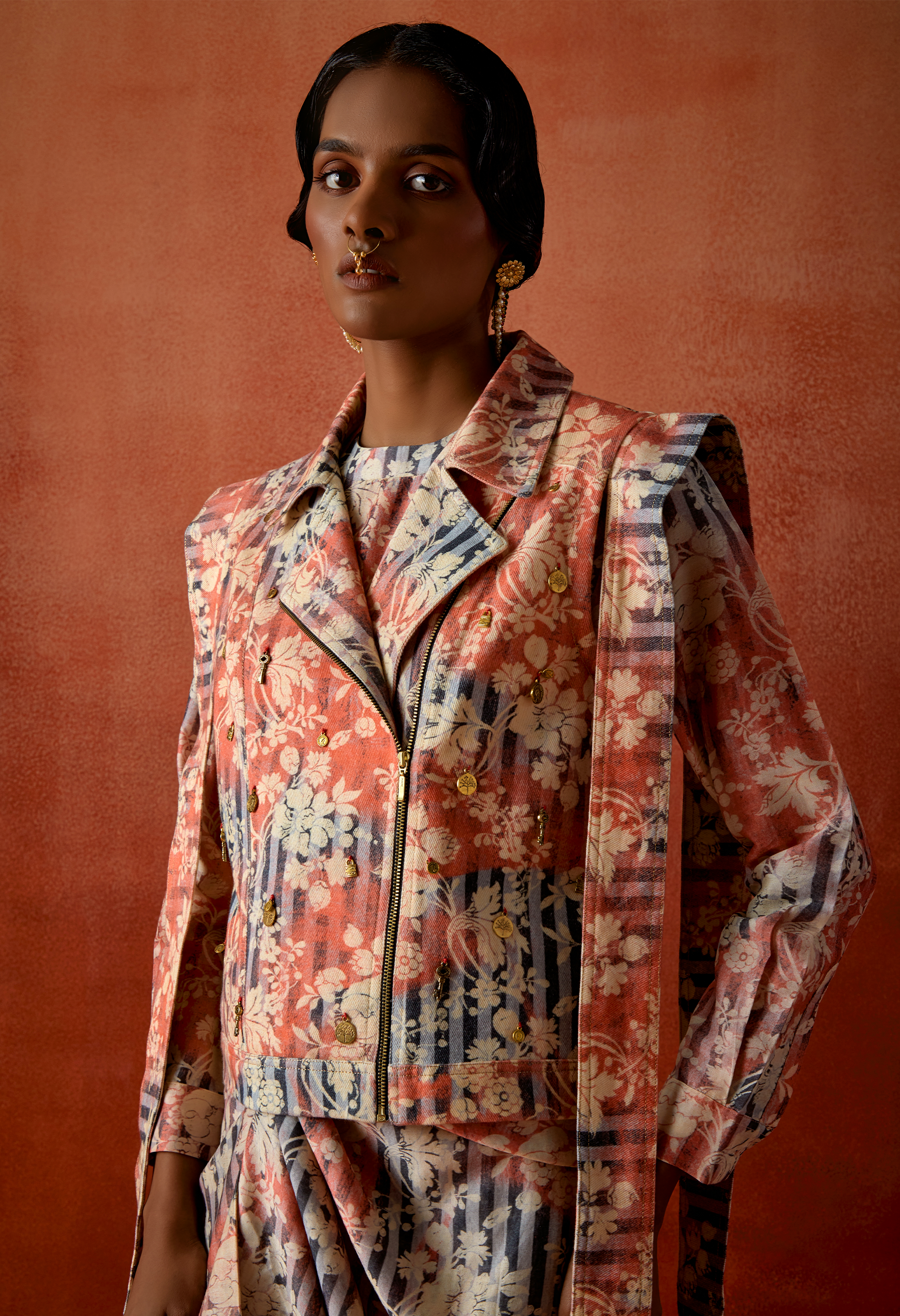 PRINTED BIKER JACKET WITH PULL UP DRESS