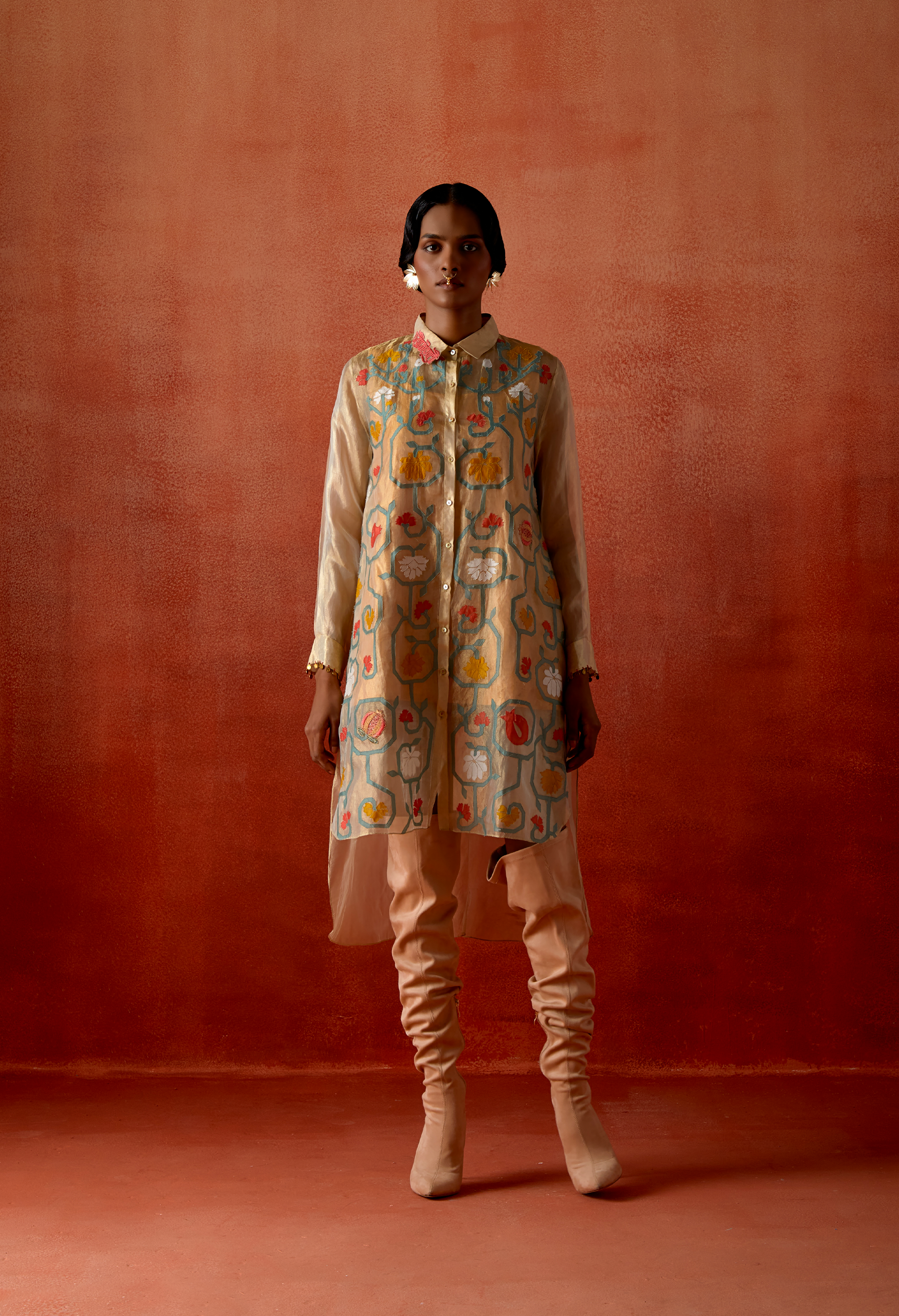 EMB GOLD TISSUE SHIRT WITH INNER