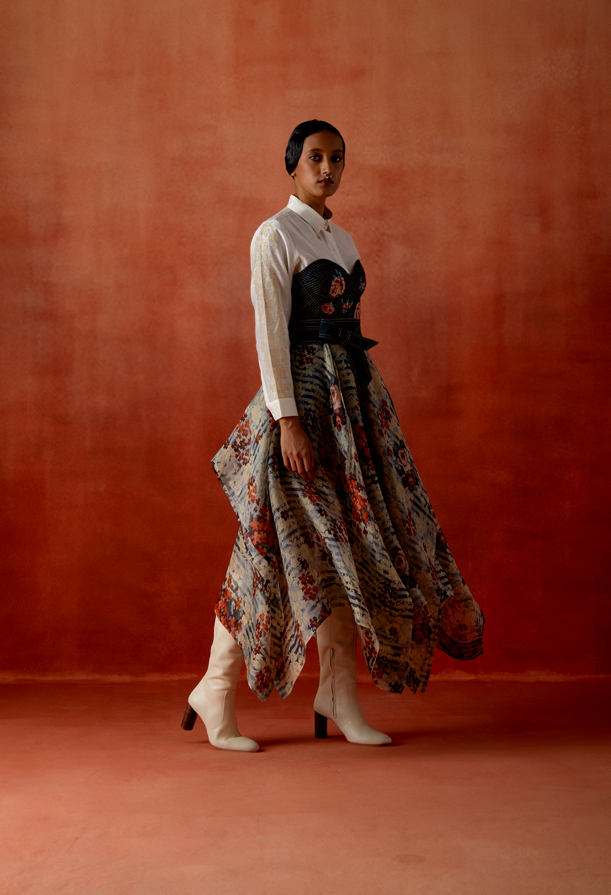 EMB CORSET DRESS WITH SHIRT