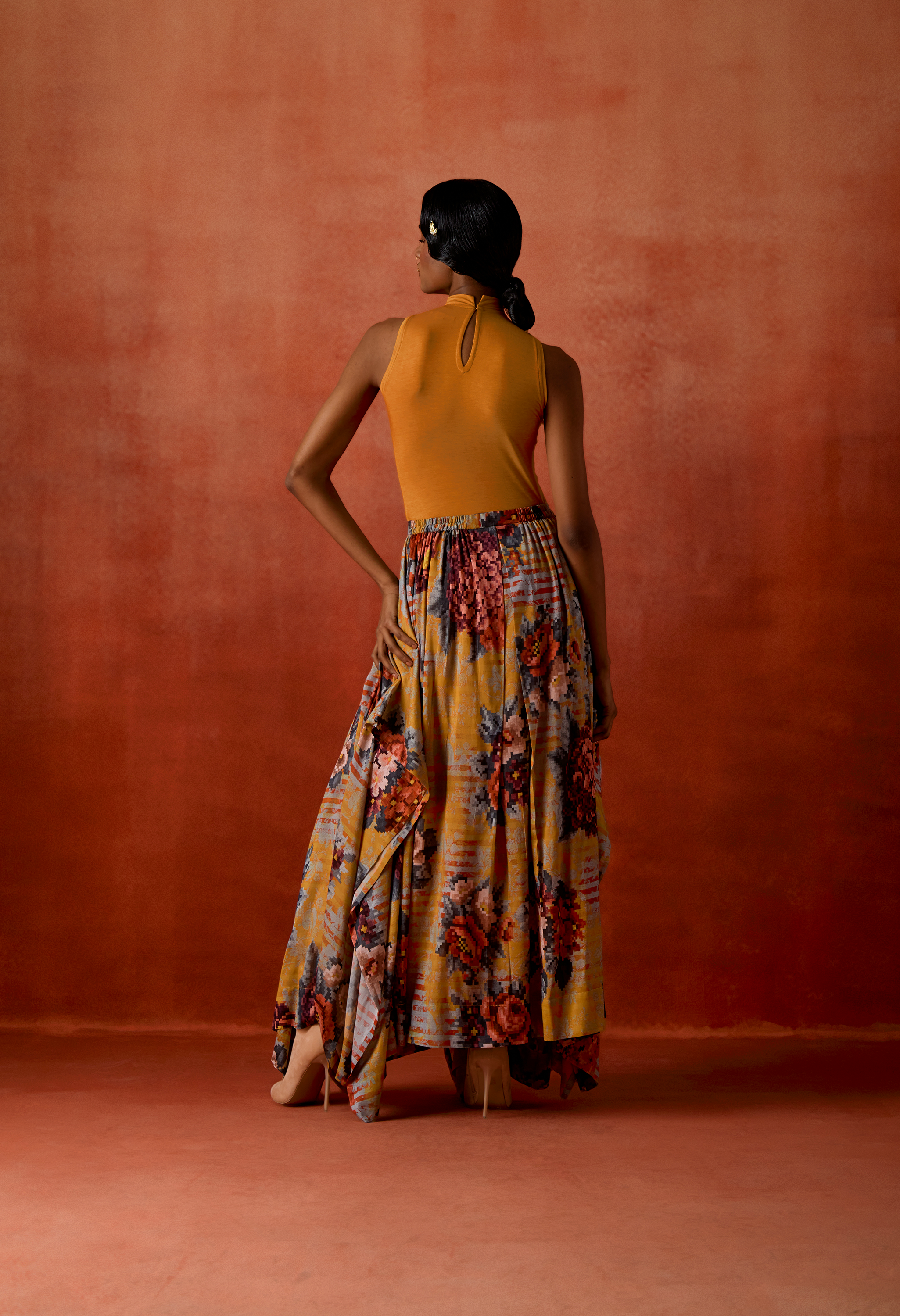 PRINTED DRAPED SKIRT