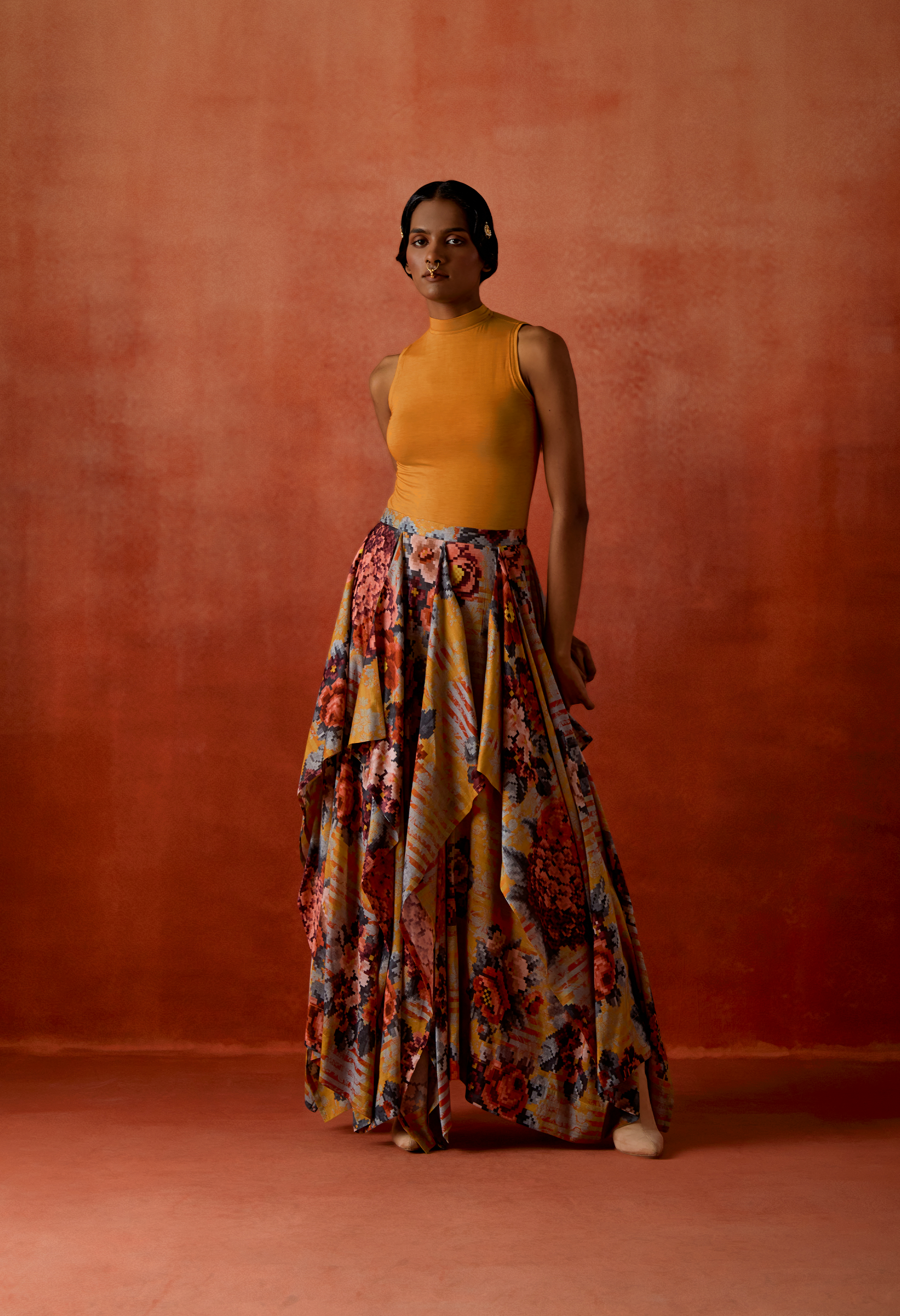 PRINTED DRAPED SKIRT