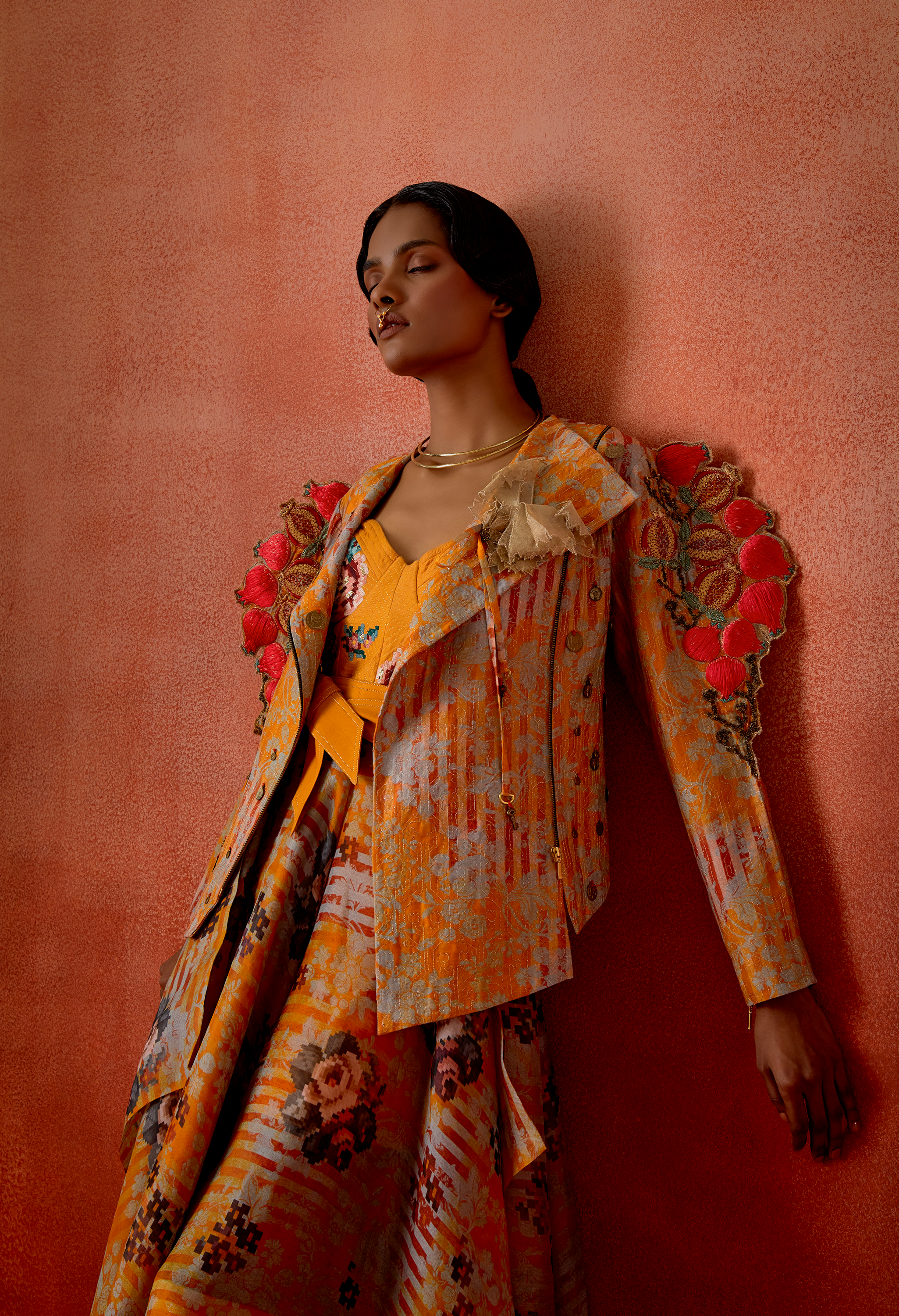 3D POMEGRANTE EMB QUILTED JACKET